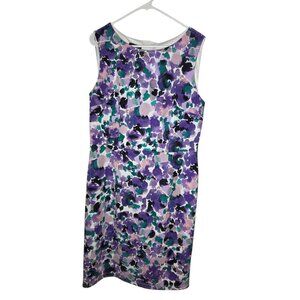 Alyx Purple White Floral Stretch Sheath Sleeveless Midi Dress 16